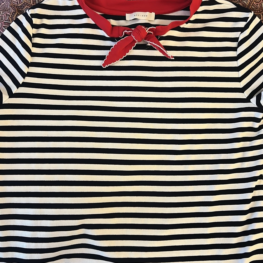 NWOT All Row Black & White Striped w/ red  tie T-shirt Sz. Lg - Picture 2 of 7